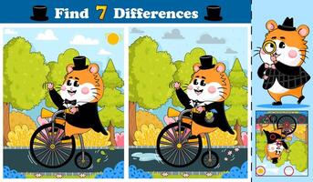 Logical activity page for kids featuring a cute hamster character riding bicycl vector