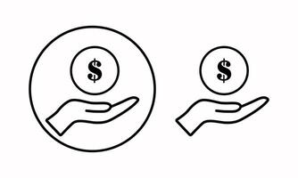 The icon of the hand holding the dollar.A set of dollars in your hand. Hands holding a dollar. Hands holding a dollar in a flat and linear style - stock image. icon of finance and wealth vector