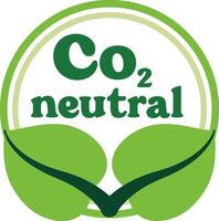 Carbon neutral label logo with two green leaf design and CO2 text inside a circular badge. Stock illustration for environmental sustainability and eco friendly concept in flat simple style. vector