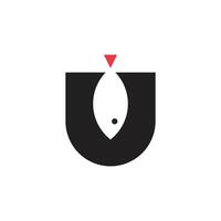Logo letter U fish minimalist design with blank background vector