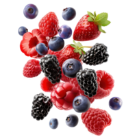 mixed berries, floating, 8k, hyper realistic, transparent background png