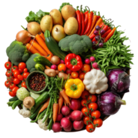 Veggie Filled with various vegetables food plating by aspect ratio and rendered , high resolution texture, ray tracing, isolated transparent background png