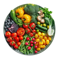Veggie Filled with various vegetables food plating by aspect ratio and rendered , high resolution texture, ray tracing, isolated transparent background png