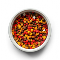 A container of fish food on a transparent background png