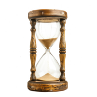 A classic hourglass with sand flowing through it isolated in the middle on the transparent background png