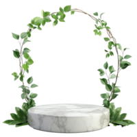white stone marble podium with green leave transparent background png