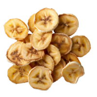 Dried Banana Chips Crispy or chewy banana slices that are dried to create a sweet and portable snack. isolated on transparent background png