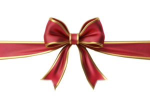 minimalistic Red ribbon and bow with gold photorealistic high quality isolated on transparent background png