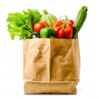 Shopping paper bag full of vegetable on transparent background png