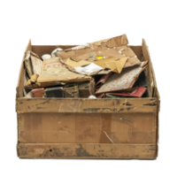 cardboard box full of stolen goods, view from the side, real world scale, no background png