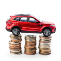 modern red SUV car on stack coins transparent background png