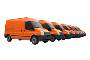 a row of orange delivery van on transparent background png