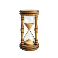 A classic hourglass with sand flowing through it isolated in the middle on the transparent background png