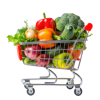 Shopping cart full of vegetable on transparent background png