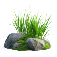 a bundle of juicy green grass growing in a meadow with moss, illustration for a children's book, pixar 3D animation style, transparent background png