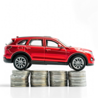modern red SUV car on satack coins transparent background png