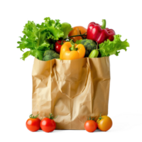 Shopping paper bag full of vegetable on transparent background png
