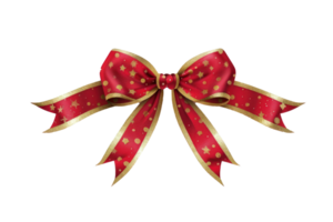 minimalistic Red ribbon and bow with gold photorealistic high quality isolated on transparent background png