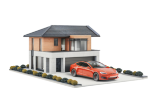 modern house and car 3d isolate on transparent background png