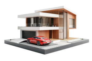modern house and car 3d isolate on transparent background png