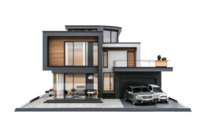 modern house and car 3d isolate on transparent background png