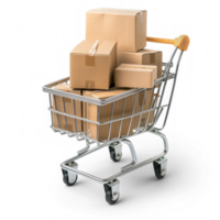 Shopping cart with boxes isolated on transparent background png