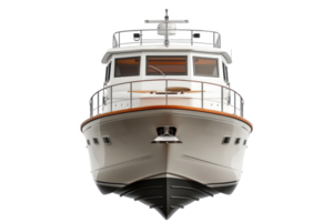 a small motor yacht from front, isolated on transparent background png
