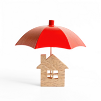 wooden house icon under red umbellar, insurance concept transparent background png
