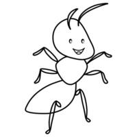 Happy cartoon ant with line art, ant sketch color vector