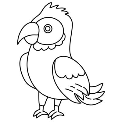 Cute cartoon macaw parrot. Black and white linear drawing