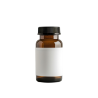 A vitamin bottle with blank label in front of a flat transparent background png