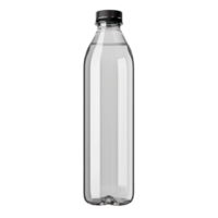 Plastic bottle for water with small black screw cap, simple and smooth, mockup style, without drawing png