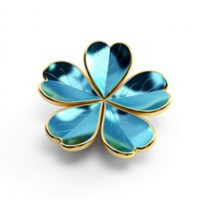 One piece of four leaf clover with golden petiole,a beatiful blue gem with golden outline isolate on transparent background png
