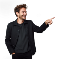 happy man pointing at something on a white background png