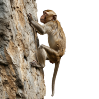 a realistic photography of a brown rhesus macaques climbing, isolated stock isolate on transparent background png