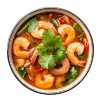 Scientific Photography of Tom Yum Kung in a beautiful bowl, isolated, transparent background png