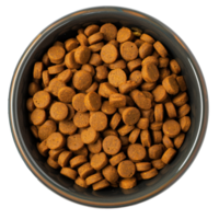 A bowl of orange dog food with white isolation, in the style of photos taken by Nikon D850, with UHD images, color, cat food, tubinpunk, precise, pet isolate on transparent background png