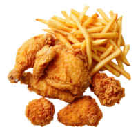 Fried chicken with french fries and nuggets meal, Food isolated transparent background png