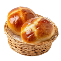 Two breakfast buns in a basket solid isolate on transparent background png