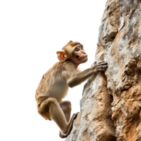 A brown rhesus macaques climbing, isolated stock image isolate on transparent background png