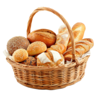 Bread and rolls in wicker basket isolated on transparent background png