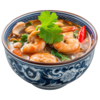 Scientific Photography of Tom Yum Kung in a beautiful bowl, isolated, transparent background png