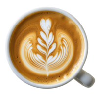 a cup of coffee with a beautiful pattern on a thick crema, top view, isolated on a transparent background png