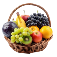 a basket with various fruits on a isolate on transparent background png