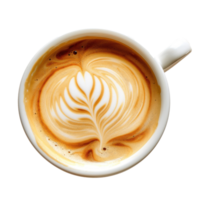 a cup of coffee with a beautiful pattern on a thick crema, top view, isolated on a transparent background png