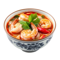 Scientific Photography of Tom Yum Kung in a beautiful bowl, isolated, transparent background png