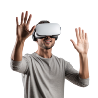 Young man using virtual reality headset isolated on transparent background png