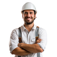 Crossed arms and smiling white background used in advertising is a virtual isolate on transparent on png