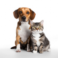 Front view close up of Beagle and Bengal Cat isolated on a transparent background png