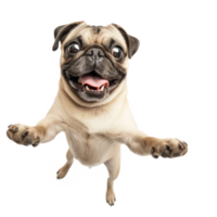 photorealistic full length dog grinning for a selfie. Standing on back legs isolated on transparent background png